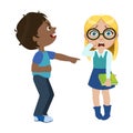 Boy Mocking A Girl, Part Of Bad Kids Behavior And Bullies Series Of Vector Illustrations With Characters Being Rude And