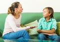 Boy and mother having serious talking Royalty Free Stock Photo