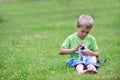Boy with motley cat Royalty Free Stock Photo