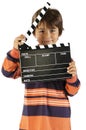 Boy with movie clapper board Royalty Free Stock Photo