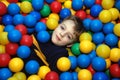 Boy in multi-coloured balls Royalty Free Stock Photo