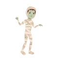 Boy in mummy costume Isolated on  white background. Kid in Halloween monster costume. Vector illustration of cute scary character Royalty Free Stock Photo