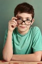 Boy in myopia glasses close up photo Royalty Free Stock Photo