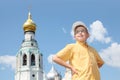 Boy near Holy Resurrection cathedral Royalty Free Stock Photo