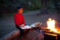 Boy and night camp Royalty Free Stock Photo