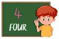 Boy with number hand gesture on the board Royalty Free Stock Photo