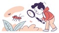 Boy Observing Ants with Magnifying Glass, Insect Study, vector design Generative AI Royalty Free Stock Photo