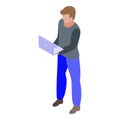 Boy online programming icon, isometric style Royalty Free Stock Photo