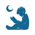 A Boy Opens a Book and The Moon Listens Royalty Free Stock Photo
