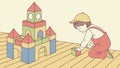 Boy in overalls carefully constructing a colorful block structure, vector design Generative AI Royalty Free Stock Photo