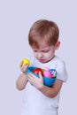 Boy with painted eggs Royalty Free Stock Photo