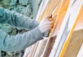 Boy painting graffiti close-up Royalty Free Stock Photo