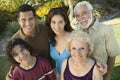 Boy (13-15) with parents and grandparents outside elevated view portrait. Royalty Free Stock Photo