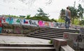 A boy in the park with skateboard Royalty Free Stock Photo