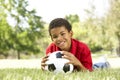 Boy In Park With Soccer Ball Royalty Free Stock Photo