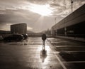 Boy on the parking garage deck Royalty Free Stock Photo