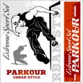 Boy parkour is jumping - illustration and emblem - set of vector images