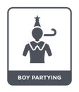 boy partying icon in trendy design style. boy partying icon isolated on white background. boy partying vector icon simple and