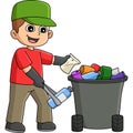 Boy Picking Up Litter Cartoon Colored Clipart