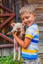 Boy with piglet