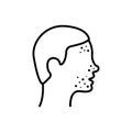 Boy with Pimples on Face Line Icon. Man with Blackhead, Acne, Rash Linear Pictogram. Dermatologic Problem, Allergy