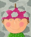 Boy with pink umbrella hat Royalty Free Stock Photo