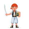 Boy pirate child costume masquerade teen party male character design vector illustration