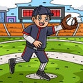 Boy Pitching Baseball Colored Cartoon Illustration