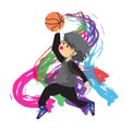 Boy Play Basketball character design cartoon art Multicolor Back Royalty Free Stock Photo