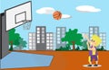 Boy Play Basketball character design cartoon art and Street Bac Royalty Free Stock Photo