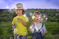 Boy play in bubbles Royalty Free Stock Photo