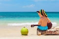 Boy play reggae music on traditional Hawaiian ukulele Royalty Free Stock Photo