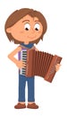 Boy playing accordion. Cartoon kid practice music Royalty Free Stock Photo