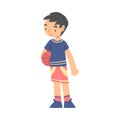 Boy Playing with Ball, Kid Doing Sports, Healthy Lifestyle Concept Cartoon Style Vector Illustration