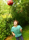 Boy playing with ball training soccer head blow Royalty Free Stock Photo