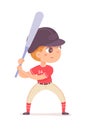 Boy playing baseball with bat. Happy kid doing healthy exercise vector illustration. Cute child plays game at Royalty Free Stock Photo