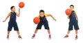 Boy playing basketball isolated