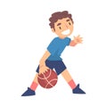 Boy Playing Basketball, Kid Doing Sports, Healthy Lifestyle Concept Cartoon Style Vector Illustration Royalty Free Stock Photo