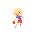 Boy playing basketball, kids physical activity cartoon vector Illustration Royalty Free Stock Photo