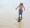Boy (3-4) playing on beach back view Royalty Free Stock Photo