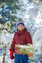 Boy playing in big snow in winter. Royalty Free Stock Photo