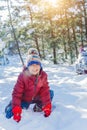 Boy playing in big snow in winter. Royalty Free Stock Photo