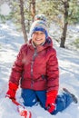 Boy playing in big snow in winter. Royalty Free Stock Photo