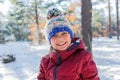 Boy playing in big snow in winter. Royalty Free Stock Photo