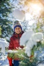 Boy playing in big snow in winter. Royalty Free Stock Photo