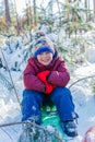 Boy playing in big snow in winter. Royalty Free Stock Photo