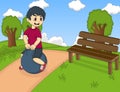 Boy playing bouncing ball in the park cartoon