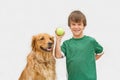 Boy Playing Catch with Dog Royalty Free Stock Photo