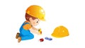 Boy Playing with Construction Helmets: Building Dreams, vector design Generative AI Royalty Free Stock Photo