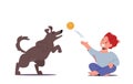 Boy Playing with Dog. Little Baby Character Play with Pet Throwing Ball. Kid Spend Time with Fluffy Friend. Relaxing